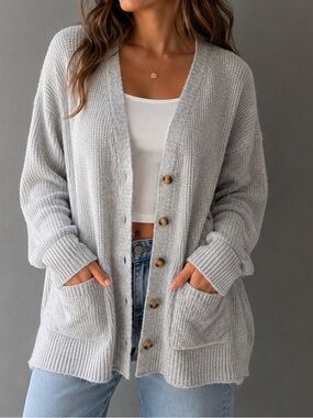 American Eagle Soft & Sexy Oversized Waffle Knit Cardigan Gray XS/S